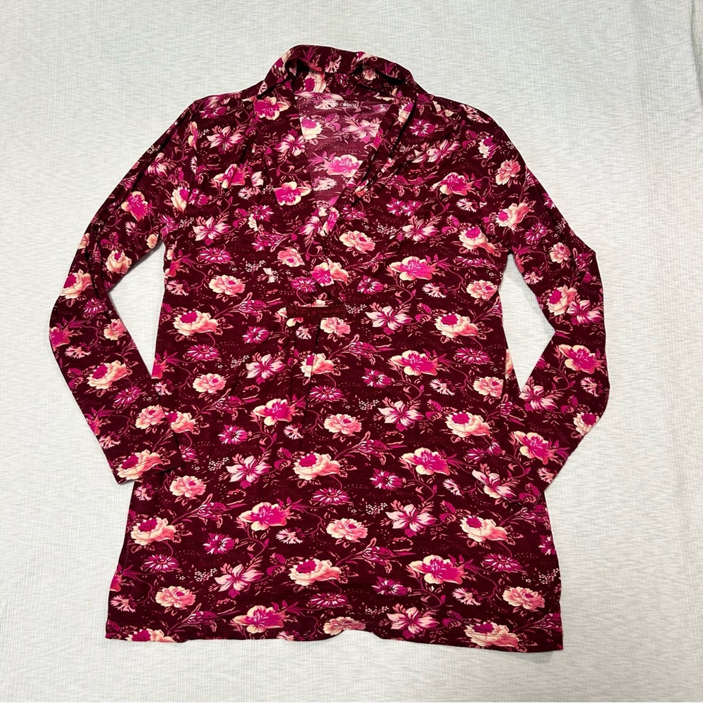 April Cornell Carolina Shawl Collar Floral Long Sleeve Top V-Neck Cottagecore XL - Picture 2 of 7